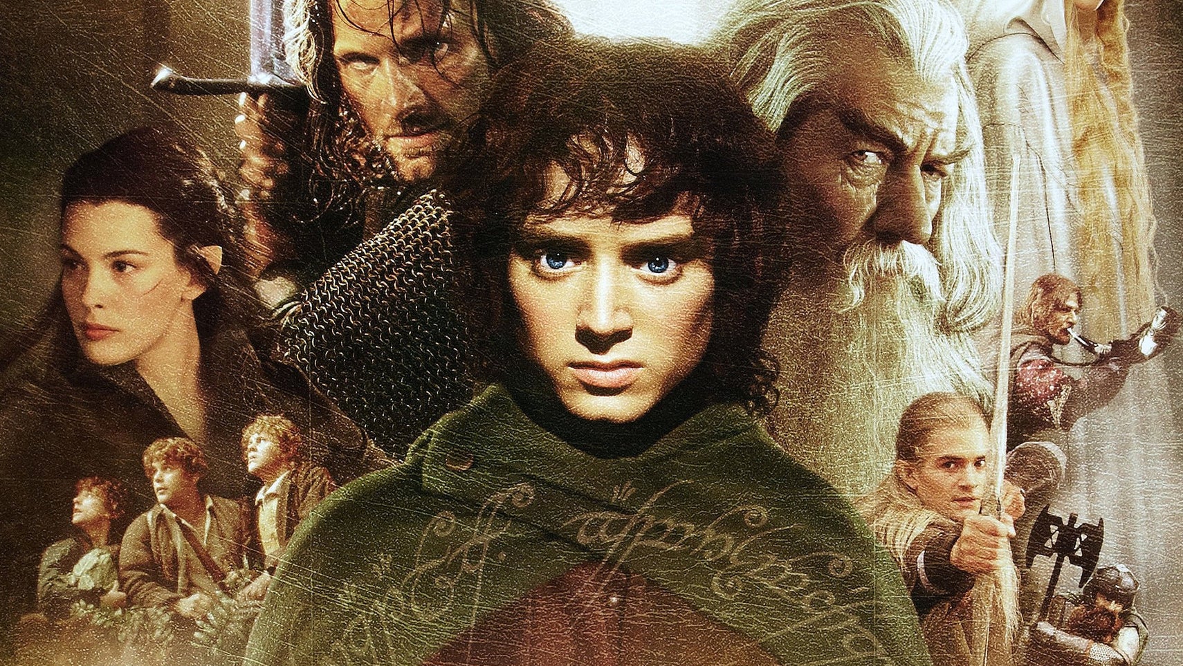 A floating heads poster for Lord of the Rings showing Frodo, Gandalf, Aragorn, and various other characters. - 1