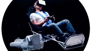 The MMOne is a three-axis Virtual Reality chair attached to a crane