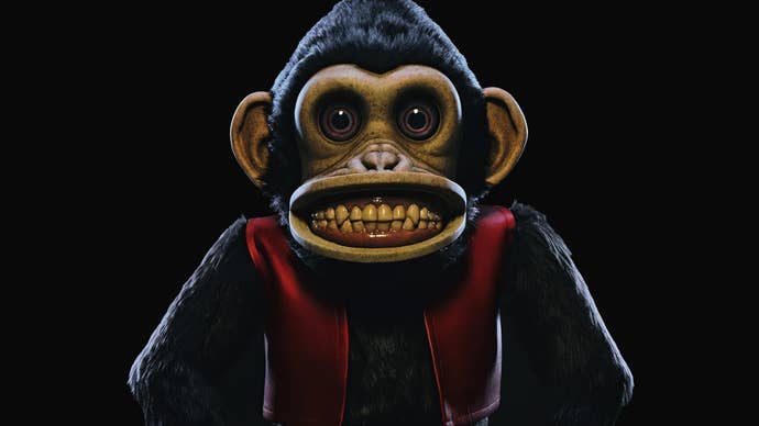A toy monkey with a big creepy grin on its face from The Monkey.
