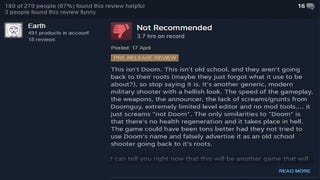 The new Doom is having a tough time with Steam user reviews
