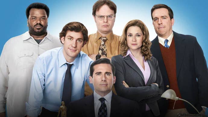 Several cast members of The Office posing for a promotional image.