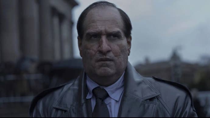 Colin Farrell with a slightly concerned expression in The Penguin.