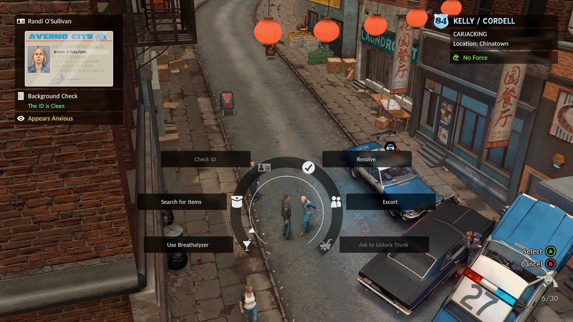 The radial wheel allows the player to process an arrested person. - 8