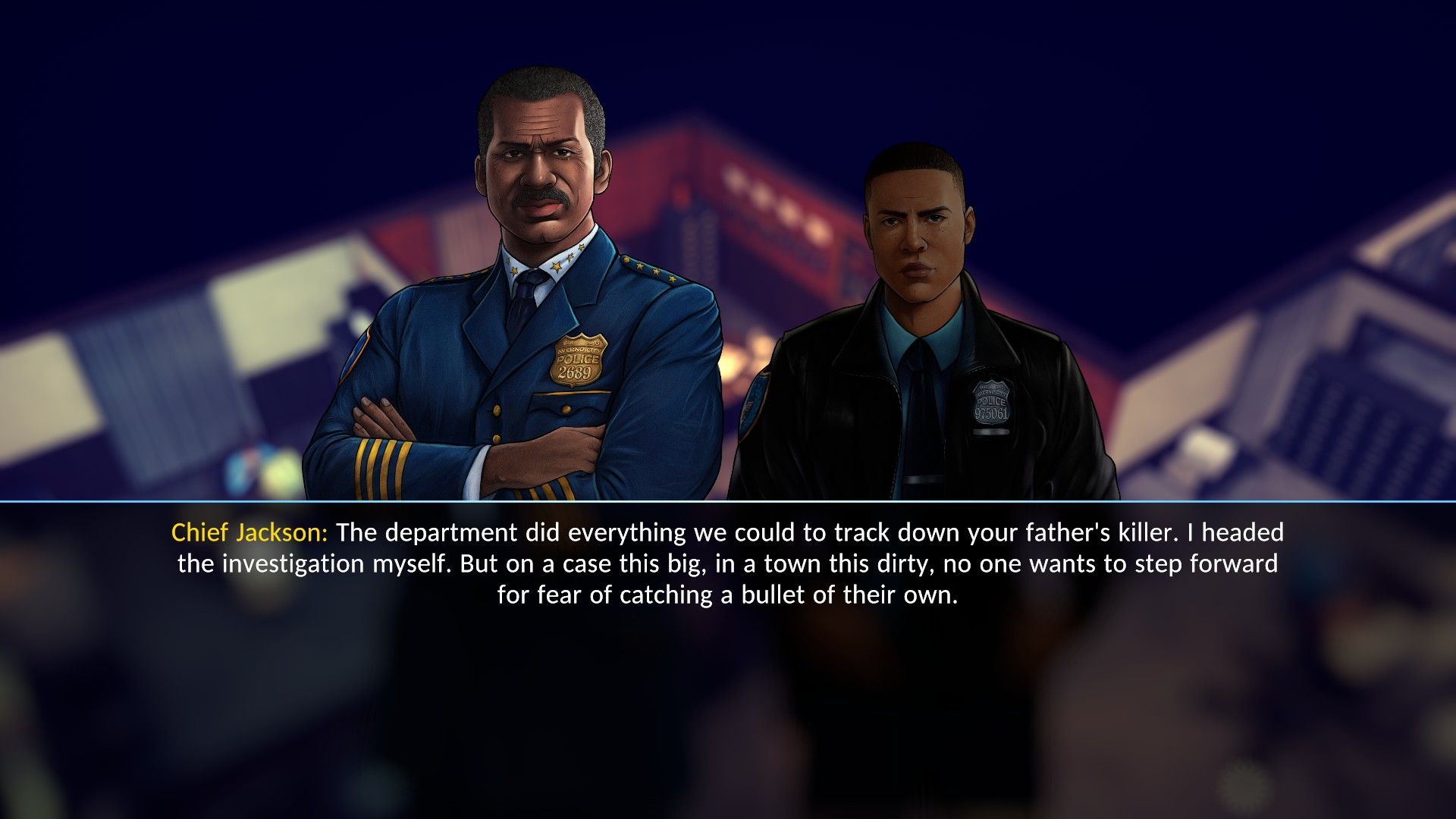 The chief of the police station talks to officer Cordell about his father, who was killed in the line of duty. - 5