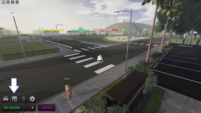 A screenshot from The Ride in Roblox showing the game's shop button.