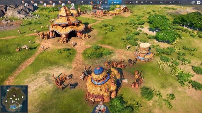 A man works a sawmill in The Settlers