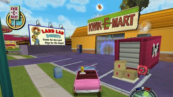 Homer approaching the Kwik-E-Mart in The Simpsons: Hit & Run