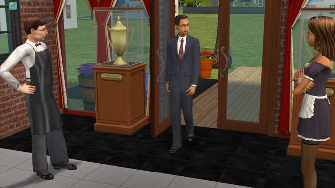 the sims 2 promo art cafe workers and business man