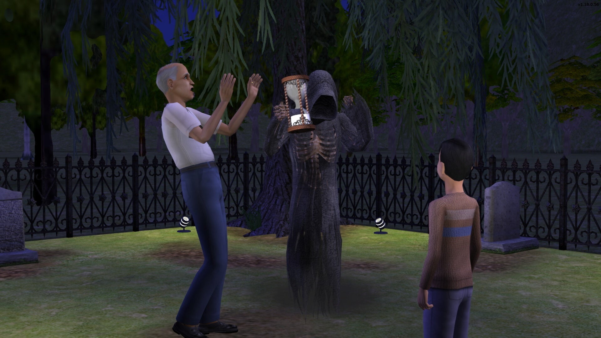 the sims 2 promo art with grim reaper