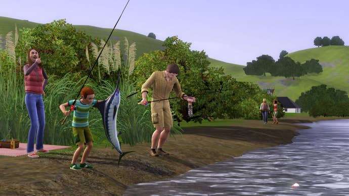 the sims 3 steam promo art fishing at lake