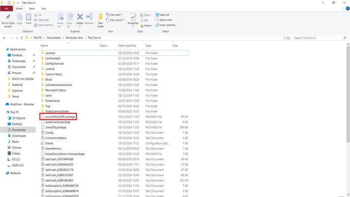 Editing the accountDataDB.package in The Sims 4.