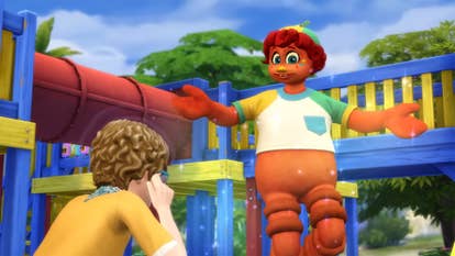 An orange, doll-like imaginary person is floating successful The Sims 4 Adventure Awaits.
