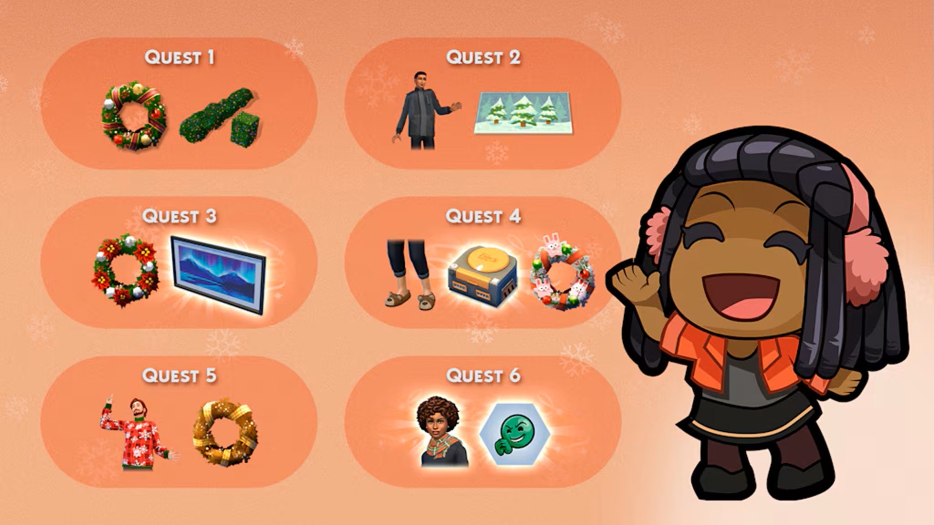 A simple infographic starring a chibi Jasmine Holiday showcases the rewards available as part of the Cozy Celebrations event. - 3