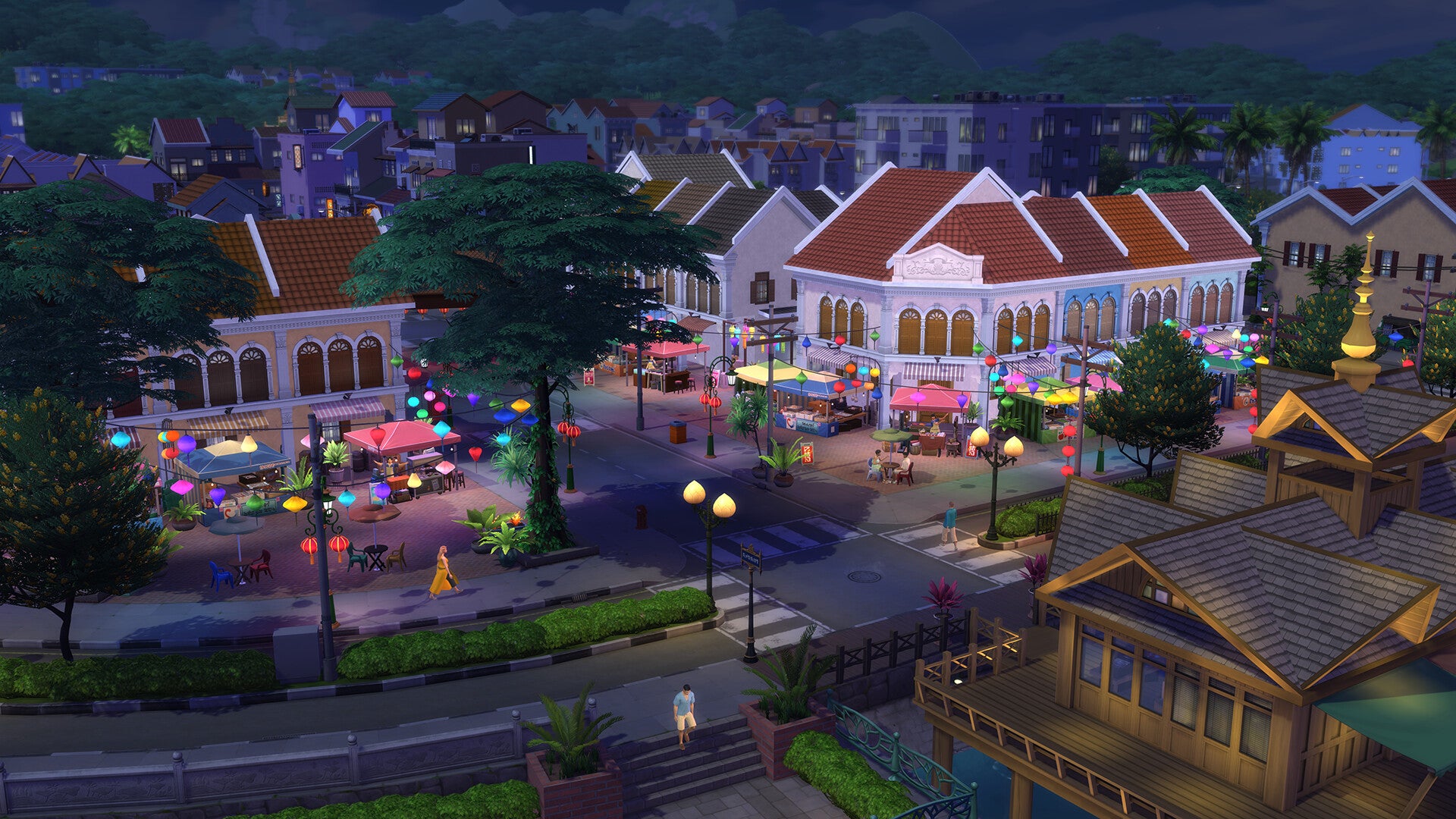 The Sims 4&rsquo;s new world of Tomarang at night.