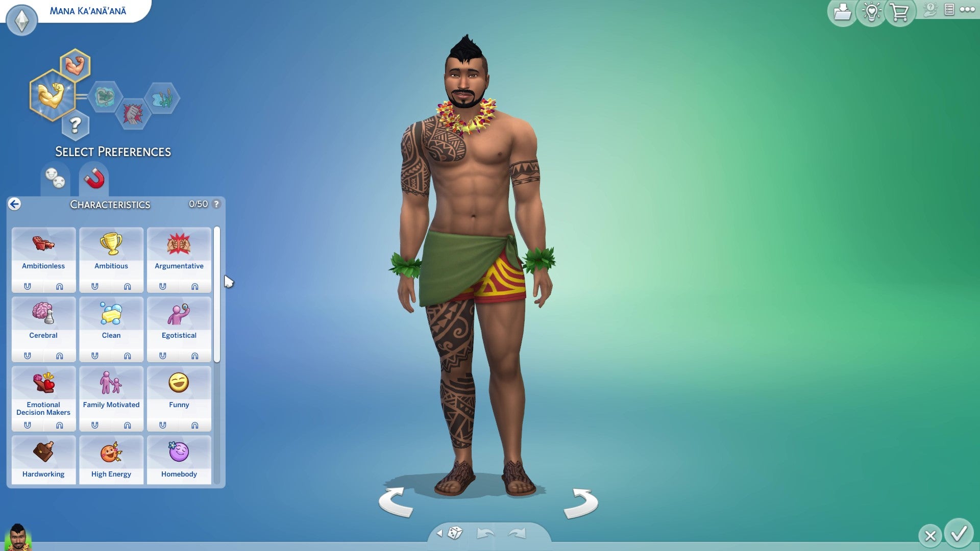 The Sims 4&rsquo;s Create-A-Sim, showing the new Turn Ons and Turn Offs tab.