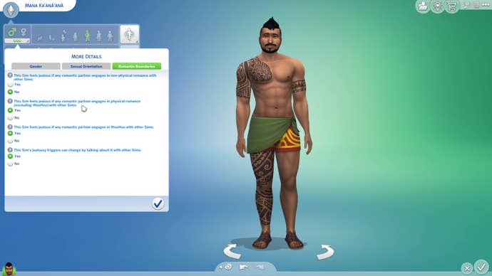 The Sims 4’s Create-A-Sim, open to the new Romantic Boundaries tab.
