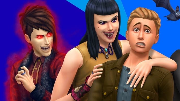 The Sims 4 Vampire artwork showing three Sims, two of which are vampires.