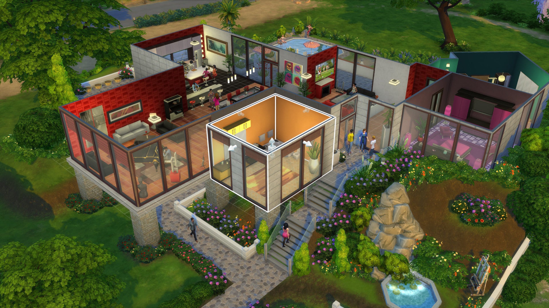 A spacious home in The Sims 4 being edited in build/buy mode. - 5