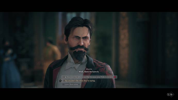 A bearded man considers his dialogue choices in The Thaumaturge