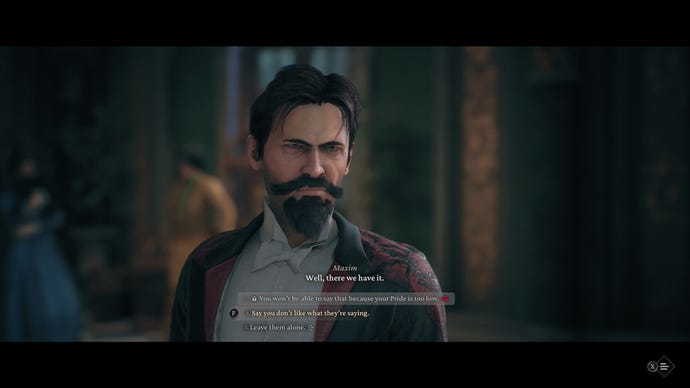 A bearded man considers his dialogue choices in The Thaumaturge