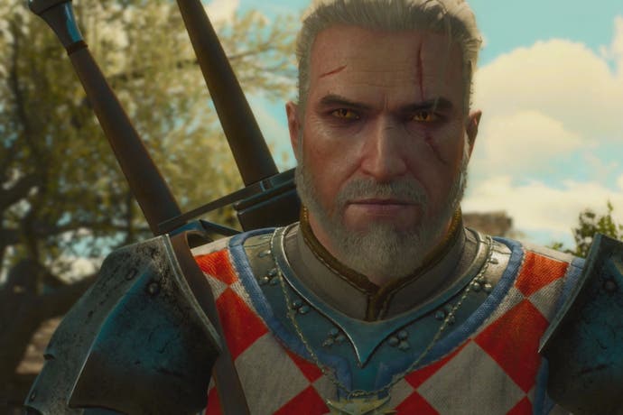 Geralt looking past the camera.