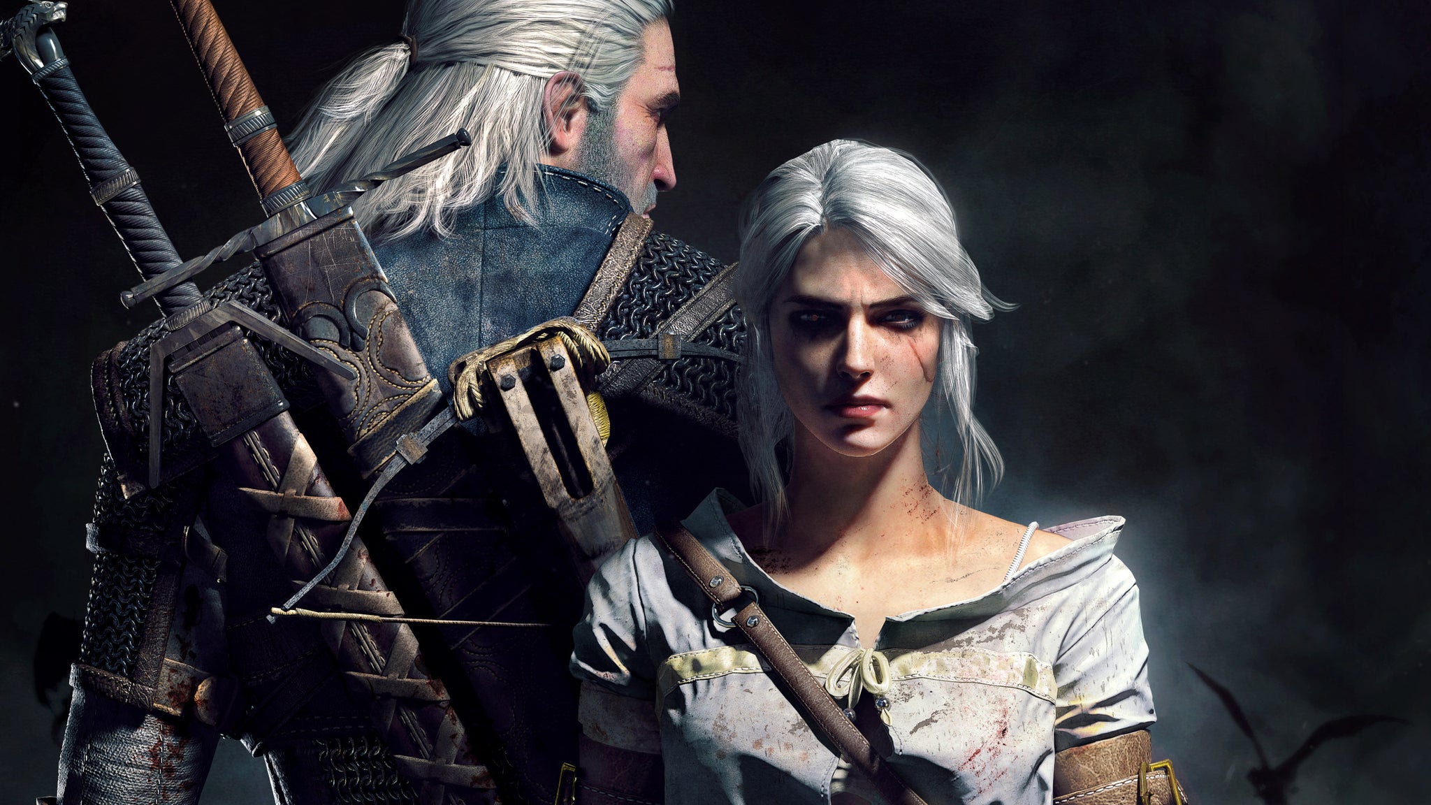 Geralt and Ciri pose back-to-back in The Witcher 3 artwork. - 50