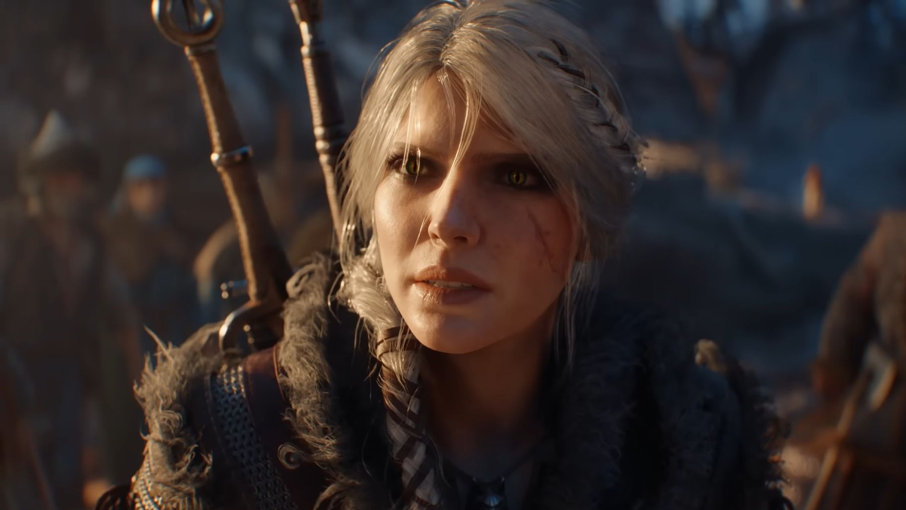Ciri looks into the camera, with two swords on her back. - 1