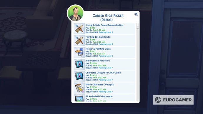 Career Gigs Picker menu in The Sims 4.