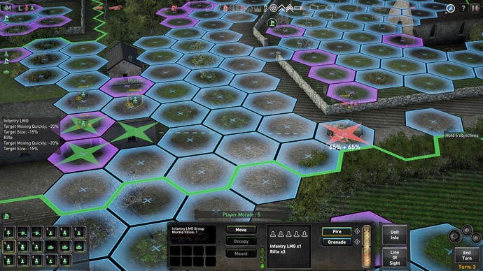 The hexagonal map overlay in a battle in The Troop