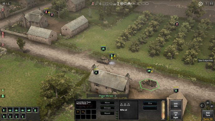 Tanks advancing down a country road in WWII strategy game The Troop