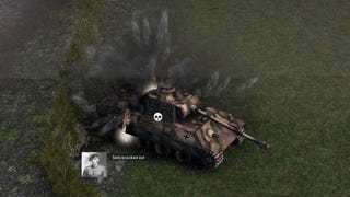 An exploded tank in strategy war game The Troop