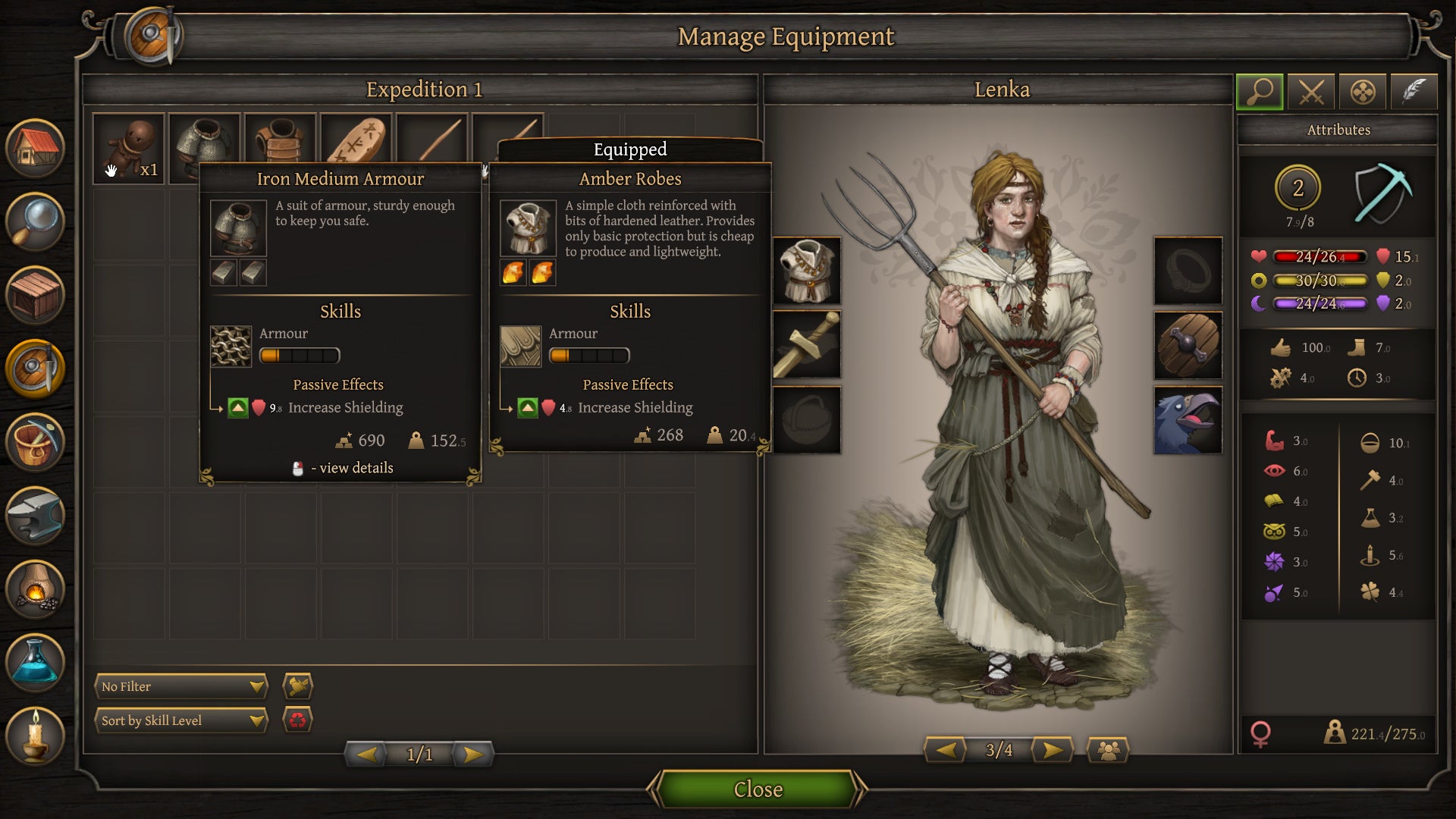Managing equipment in a Thea 2: The Shattering screenshot.