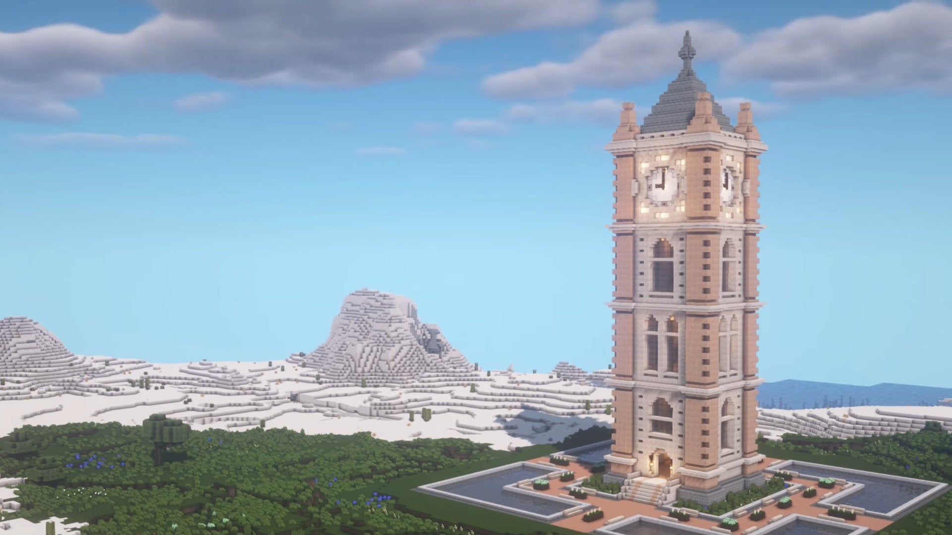 A screenshot of a Minecraft clock tower build. - 22