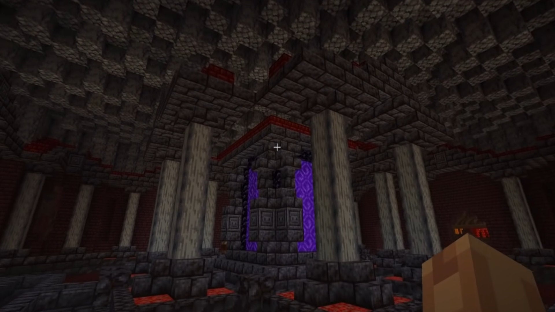 A screenshot of a Minecraft nether hub build. - 24