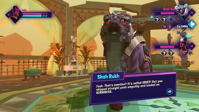 A chat with a cat called Shah Rukh in Thirsty Suitors.