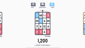 A screenshot from the Steam version of puzzle game Threes, showing a sliding grid of numbered tiles with a score at the bottom.