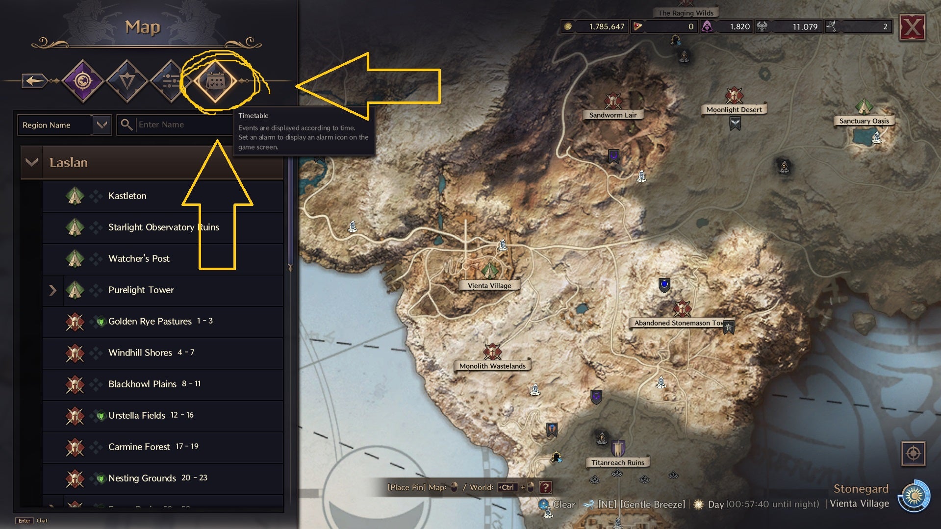 Throne and Liberty event timetable map - 3