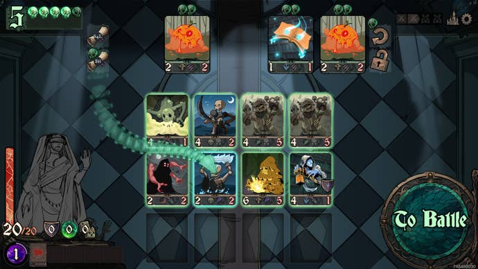 Scrolls target a card during battle in Throne of Bone