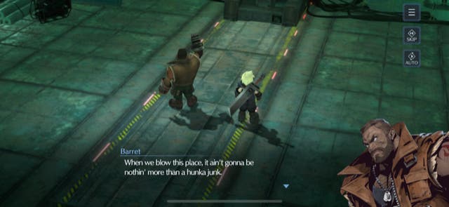 Cloud and Barret chat in-game in Final Fantasy 7 Ever Crisis
