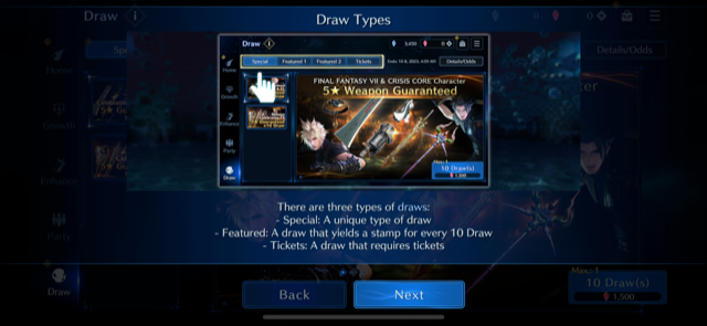 Draw Types explanation in Final Fantasy 7 Ever Crisis