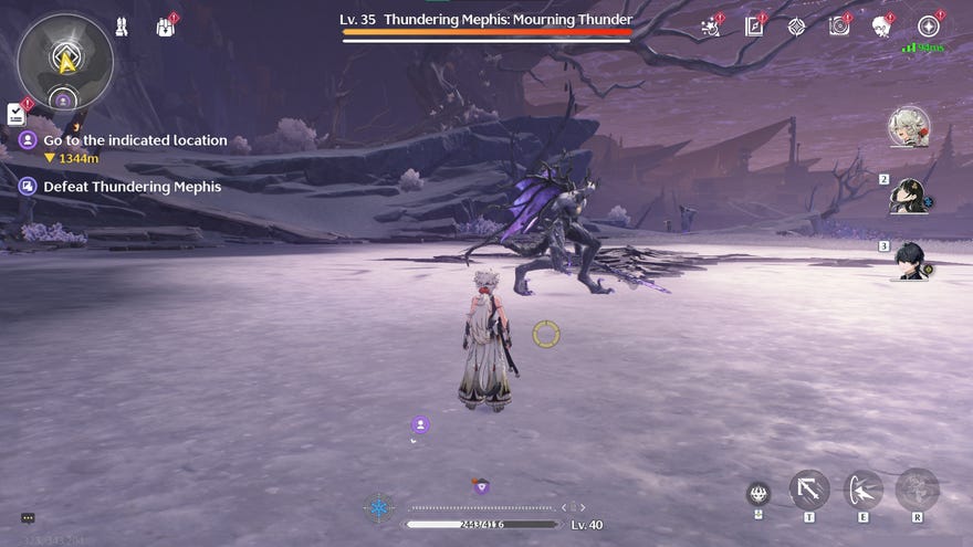A screenshot from Wuthering Waves showing the Thundering Mephis boss.