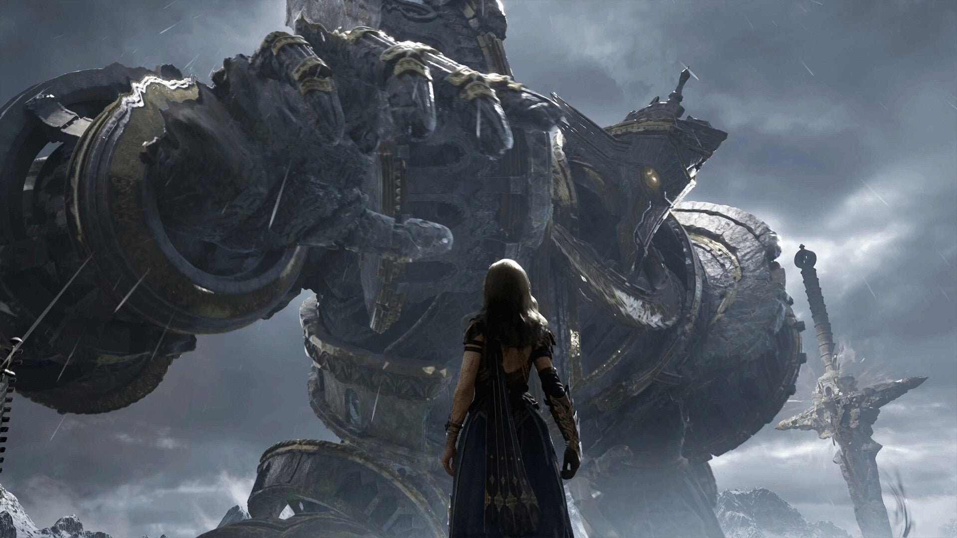 Tides of Annihilation official image showing the main character looking up at an enormous monster