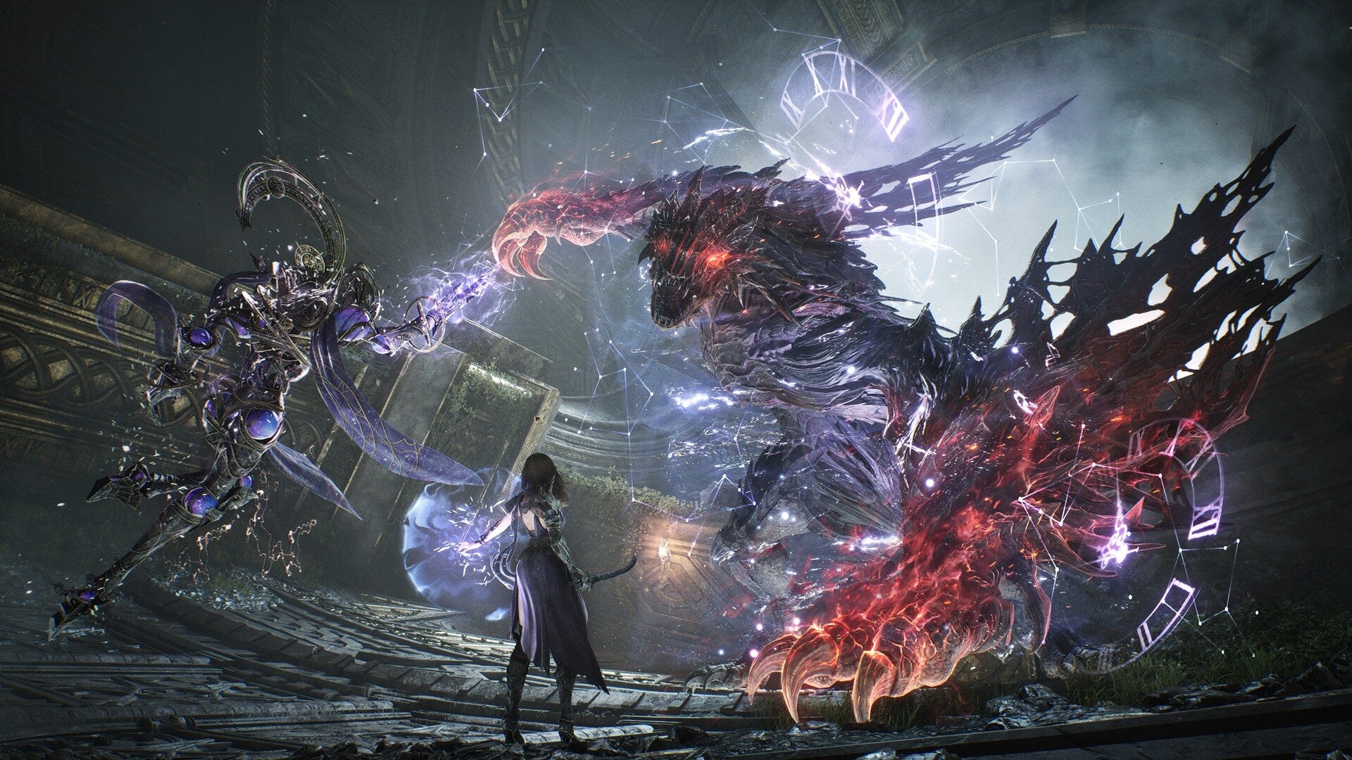 Tides of Annihilation official image showing the main character facing off against a big monster