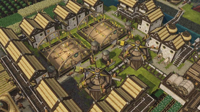 A colony of beavers with their new Badwater attractions in Timberborn.