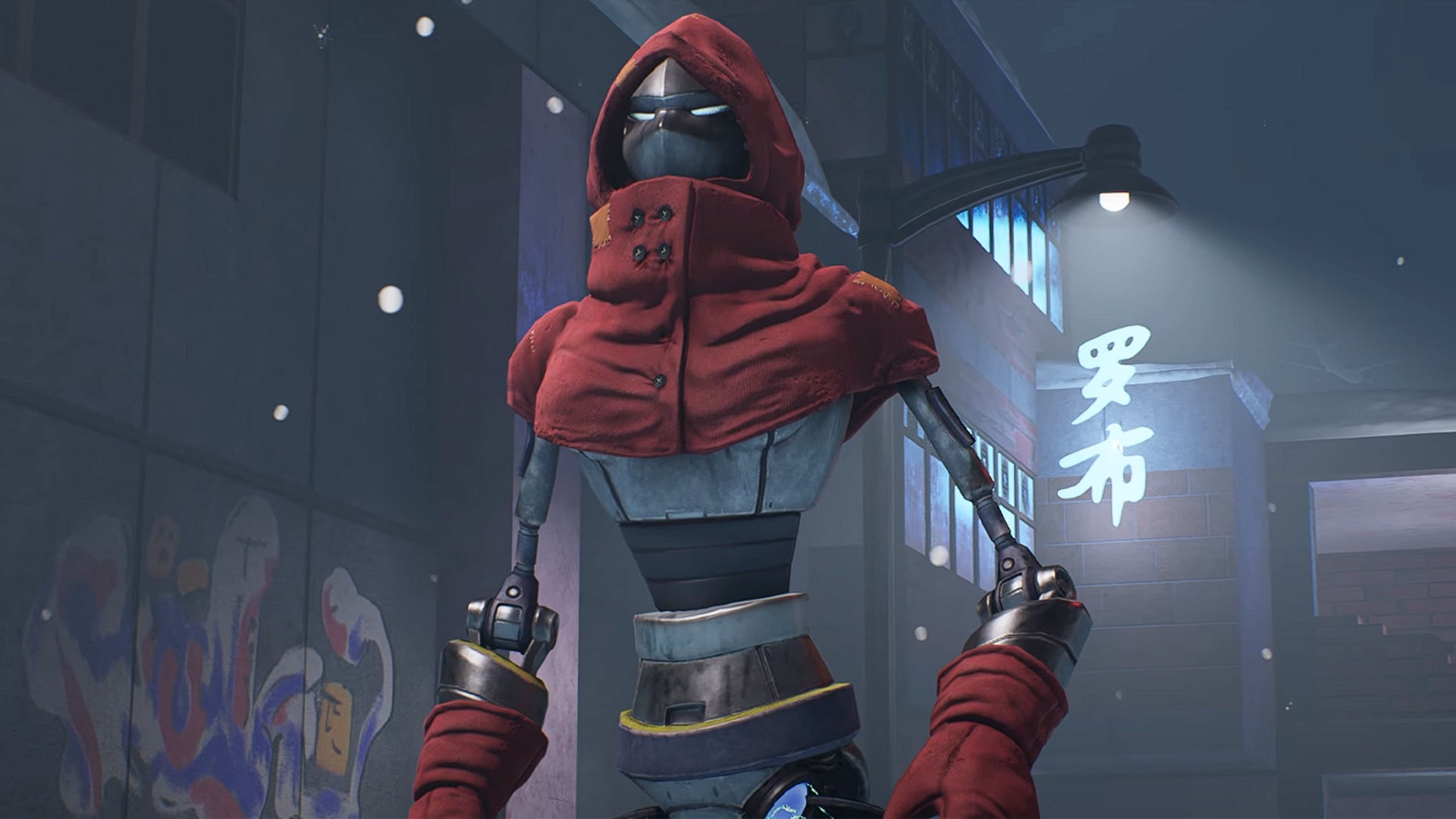 A robot quality  stands successful  beforehand   of a streetlight successful  TimeSplitters Rewind