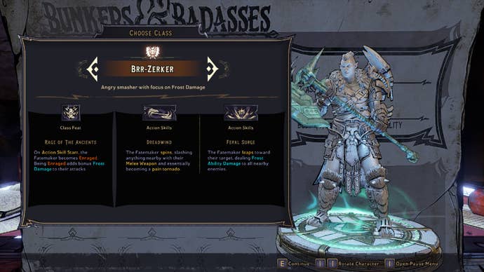 Tiny Tina’s Wonderlands Brr-Zerker character miniature in the choose class screen