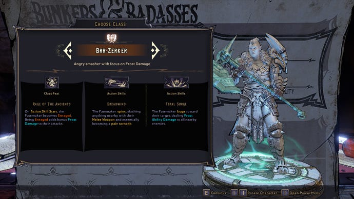 Tiny Tina’s Wonderlands Brr-Zerker character miniature in the choose class screen