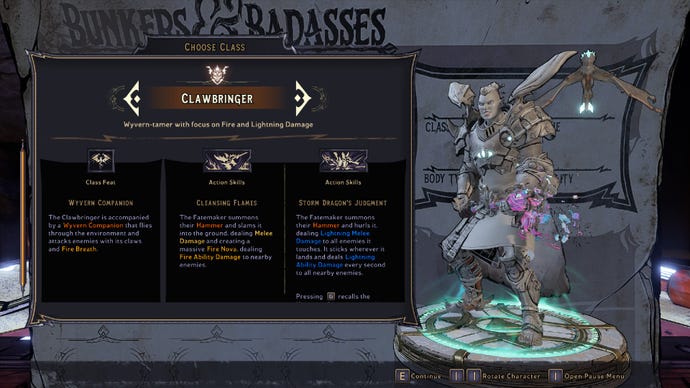 Tiny Tina’s Wonderlands Clawbringer character miniature in the choose class screen