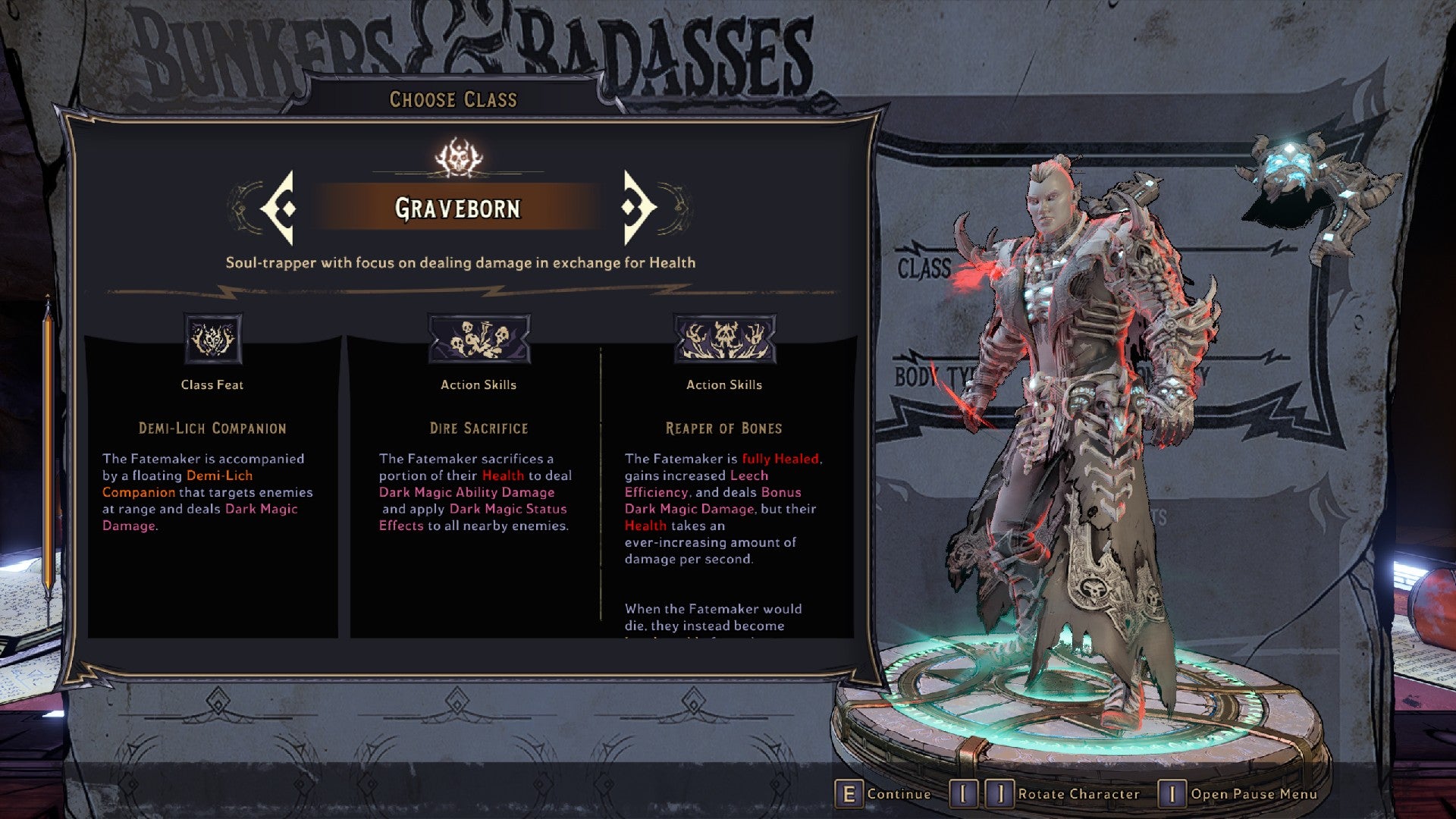 Tiny Tina&rsquo;s Wonderlands Graveborn character miniature in the choose class screen