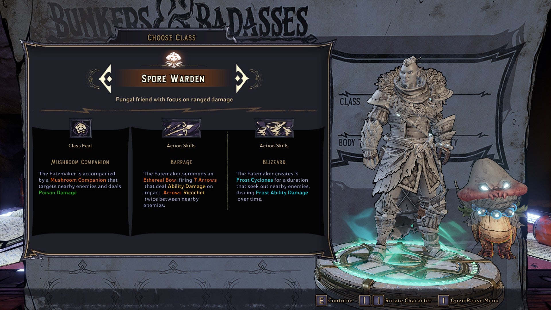 Tiny Tina&rsquo;s Wonderlands Spore Warden character miniature in the choose class screen